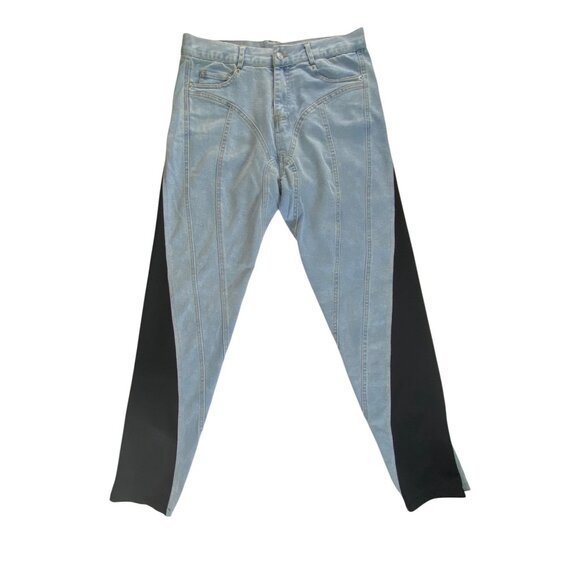 Blue Denim & Black Two-Piece Cropped Jacket Pants Set Size XL Sexy Stretch Jeans - Picture 6 of 9